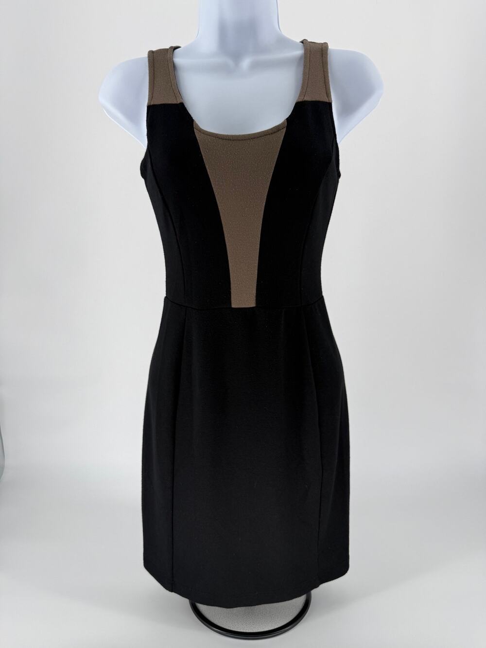 Soprano Womens Small Black Taupe Colorblock Sheath Dress Sleeveless Bodycon